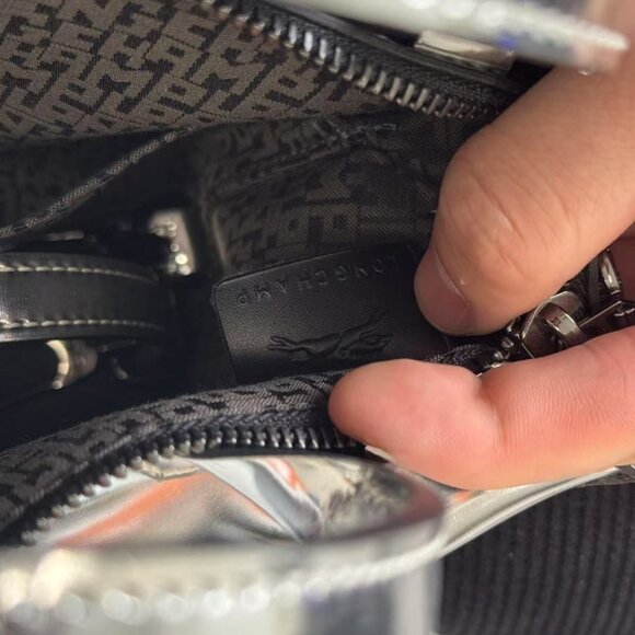 Longchamp Modele Depose Metallic Silver Mini Tote Bag With Top Handles & Zipper - Picture 11 of 12